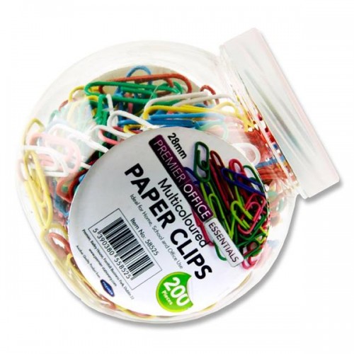 Premier Office Tub 200 28mm Multicolour Paper Clips