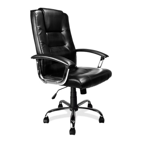 High Back Leather Faced Executive Armchair with Integral Headrest and Chrome Base