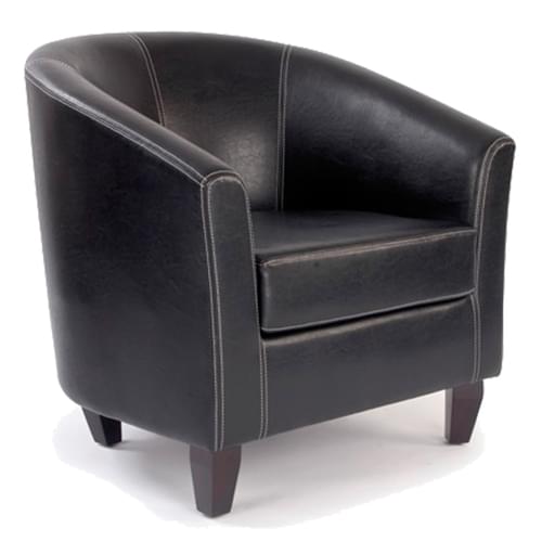 High Back Tub Style Armchair Upholstered in a durable Leather Effect Finish - Brown