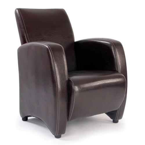 High Back Lounge Armchair Upholstered in a Durable Leather Effect Finish - Brown