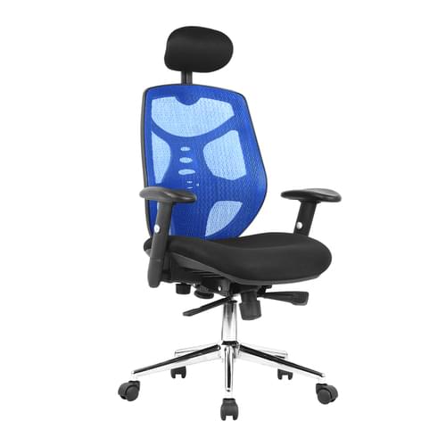 High Back Mesh Synchronous Executive Armchair with Adjustable Headrest and Chrome Base