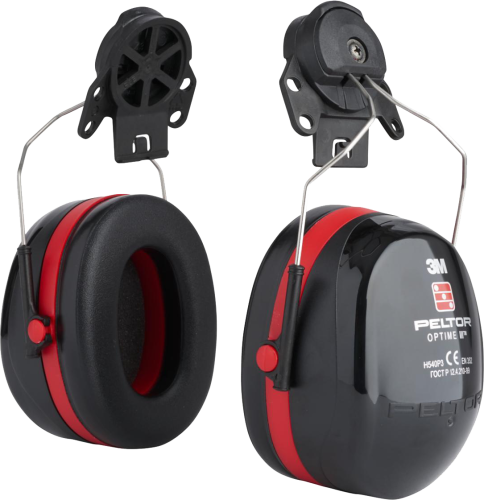 3M™ PELTOR™ Optime™ III Earmuffs, Black/Red, Helmet Mounted