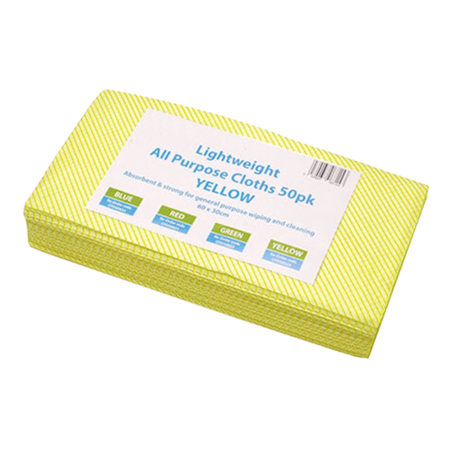 2Work Lightweight All Purpose Cloth 600x300mm Yellow (Pack of 50) CPD30025