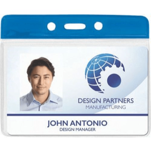 Vinyl Badge Holder with Colour Top - Blue - Landscape - Max Insert 68 x 99mm