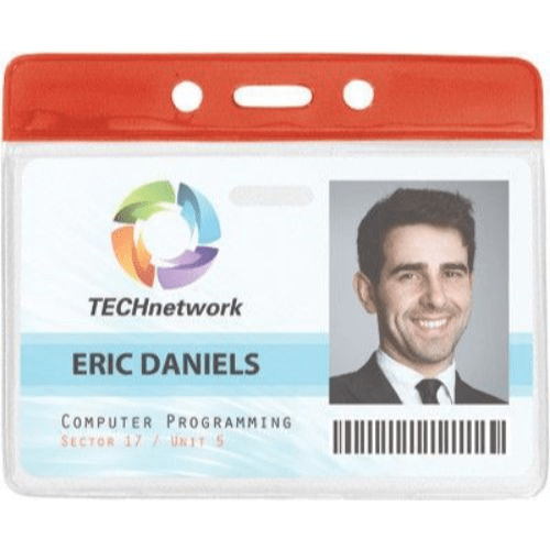 Vinyl Badge Holder with Colour Top - Red - Landscape - Max Insert 68 x 99mm