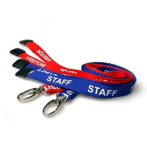 50 Royal Blue Staff & 50 Red Visitor Lanyards with Metal Lobster Clip (Pack of 100)