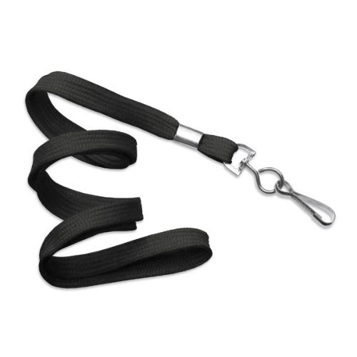 Black 10 mm Classic Flat Non-Breakaway Lanyard with Metal Swivel Hook