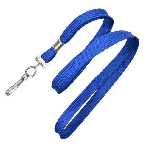 Blue 10 mm Classic Flat Non-Breakaway Lanyard with Metal Swivel Hook