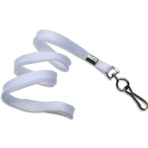 White 10 mm Classic Flat Non-Breakaway Lanyard with Metal Swivel Hook