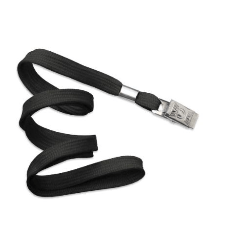 Black 10 mm Classic Flat Non-Breakaway Lanyard with Bull Dog Clip