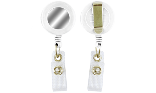 Round Badge-Reel with Silver Sticker- White