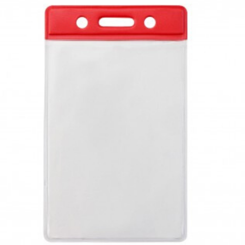 Vinyl Badge Holder with Colour Top - Red - Portrait - Max Insert 86 x 59mm