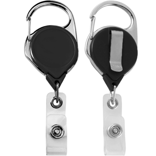 Black Carabiner Badge-Reel with Belt Clip and Vinyl Strap