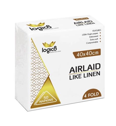 Logic8 40cm Airlaid 4fold White Napkins