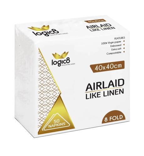 Logic8 40cm Airlaid 8fold White Napkins