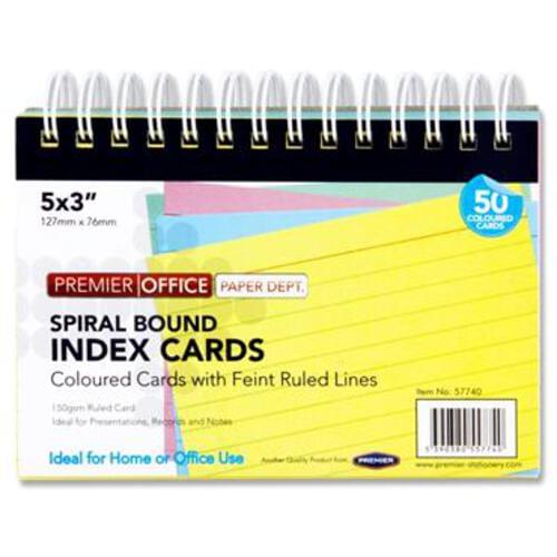 Premier Office 5"X3" Spiral Ruled Index Cards - Colour