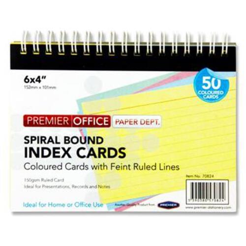 Premier Office 6"X4" Spiral Ruled Index Cards - Colour