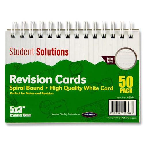 Student Solutions Pkt.50 5Inch x3Inch Spiral Revision Cards - White