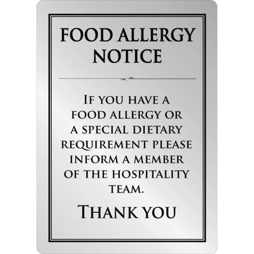Food Allergy Sign Silver A4 297x210mm