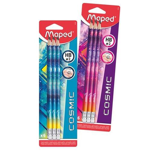 Maped Card 6 Wood Free Ergo Hb Pencils W/eraser - Cosmic 2 Asst.