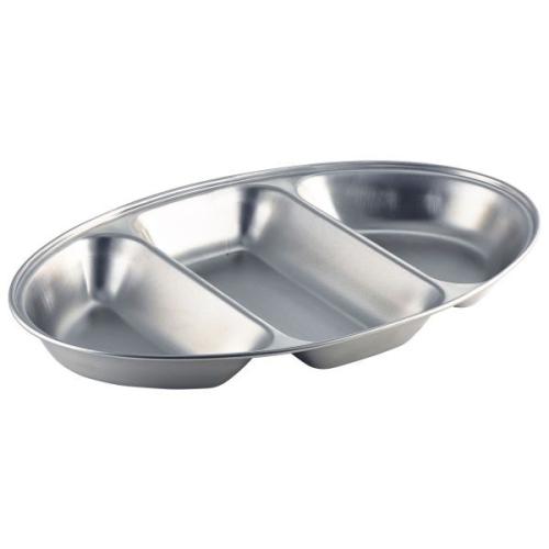 GenWare Stainless Steel Three Division Oval Vegetable Dish 35cm/14"