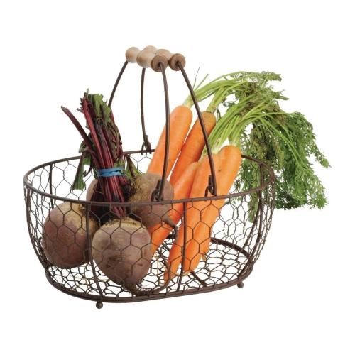 TG Provence Wire Oval Basket w Handles Brown