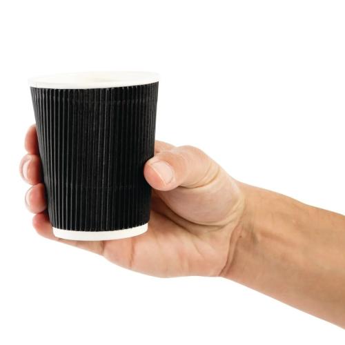 Fiesta Recyclable Coffee Cups Ripple Wall Black 225ml 8oz Pack of 500