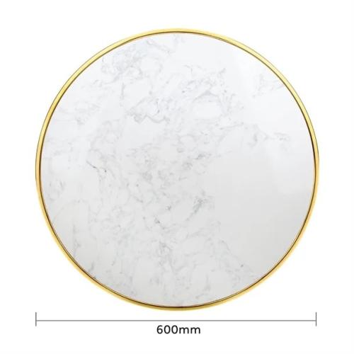 Bolero Round Marble Tabletop with Brass Effect Rim White 600mm