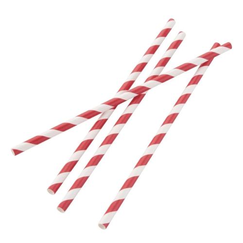 Compostable Paper Straws Red Stripes 8 Pack of 250