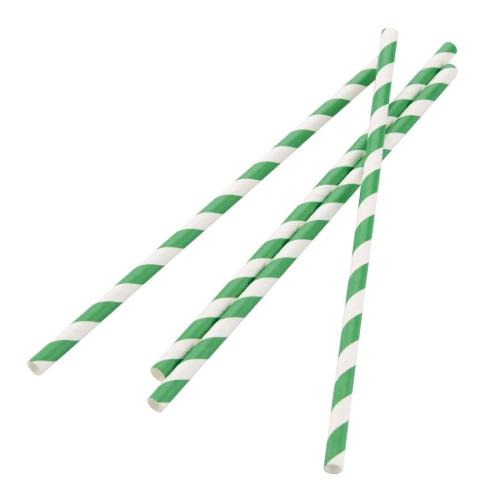 Compostable Paper Straws Green Stripes 8 Pack of 250