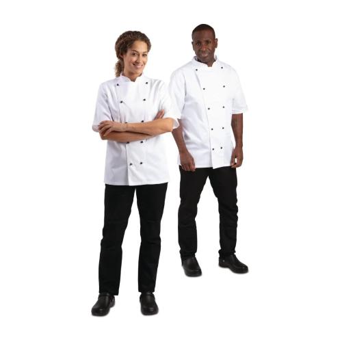 Chef Jacket White, Short Sleeve with Black Stud Buttons
