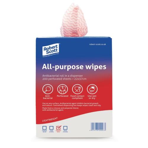 Robert Scott All-Purpose Antibacterial Cleaning Cloths Red (Pack of 200)