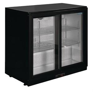 Polar Double Sliding Door Back Bar Chiller in Black with LED Lighting