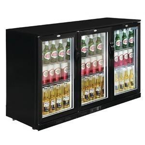 Polar Triple Hinged Door Back Bar Chiller in Black with LED Lighting