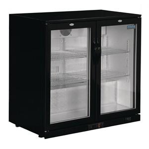 Polar Double Hinged Door Back Bar Cooler in Black with LED Lighting