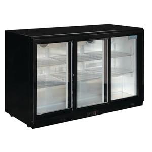 Polar Triple Sliding Door Back Bar Cooler in Black with LED Lighting