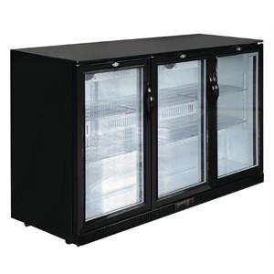 Polar Triple Hinged Door Back Bar Cooler in Black with LED Lighting