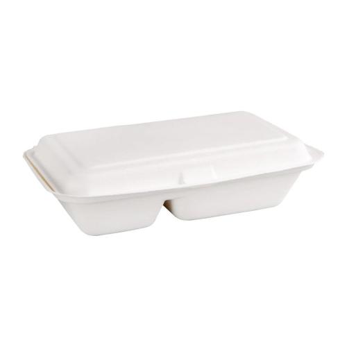 Fiesta Compostable Bagasse Hinged 2-Compartment Food Containers 253mm (Pack of 200)