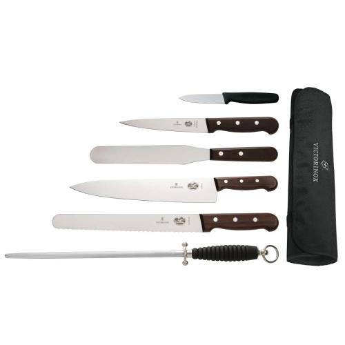 Victorinox Rosewood Knife Set 6 Piece With 25cm Chefs Knife and Wallet