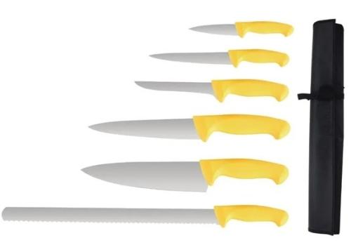 Vogue Yellow Handle 6 Piece Knife Set & Wallet