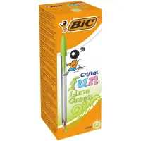 BIC Cristal Fun Ballpoint Pen - 1.6mm Point - Lime Green - Pack x 20