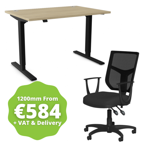 Zoom Sit/Stand Desk 1200mm Black Frame/Urban Oak & OA Mesh Fixed Arm Chair Black