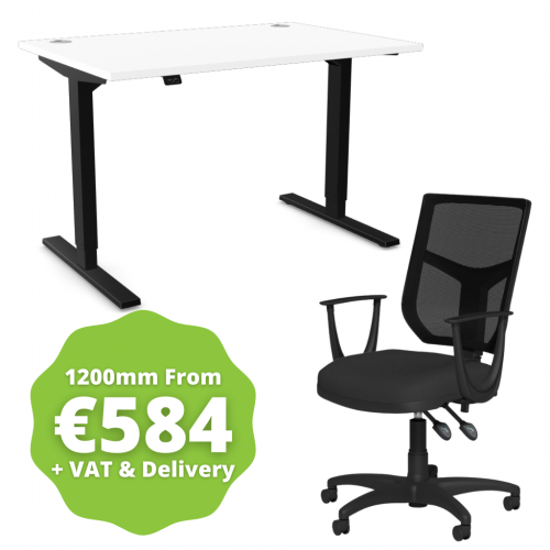 Zoom Sit/Stand Desk 1200mm Black Frame/White & OA Mesh Fixed Arm Chair Black