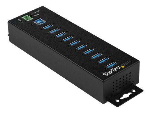 Startech 10 Port USB Hub with Power Adapter, Surge Protection, Metal Industrial USB 3.0 Data Transfer Hub, Din Rail, Wall or Desk Mountable, High Speed USB 3.1/ USB 3.2 Gen 1 5Gbps Hub - Windows/macOS/Linux (HB30A10AME) - hub - 10 ports - TAA Compliant