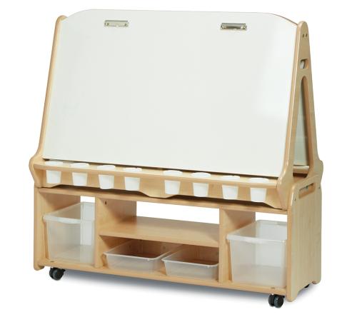 Double-sided 4 Station Whiteboard Easel with Tall Storage Trolley    