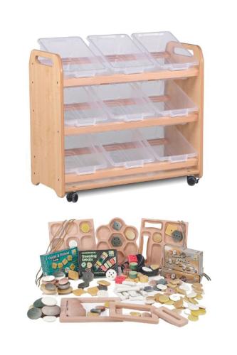 Tilt Tote Storage with 9 Clear Tubs plus PT1146 Loose Parts Kit