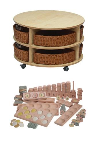 Double Tier Mobile Circular Storage Unit plus Baskets and PT1145 Indoor Maths Kit