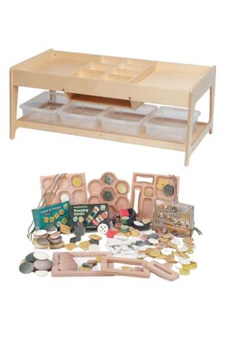 Investigative Play Table and 4 Clear Tubs + PT1146 Loose Parts Kit