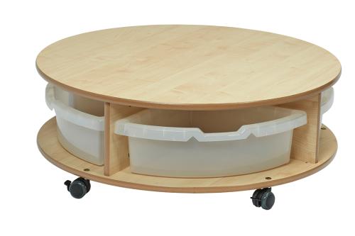 Single Tier Mobile Circular Storage Unit with 4 Clear Tubs