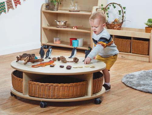 Single Tier Mobile Circular Storage Unit with 4 Baskets